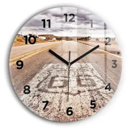 okragly-zegar-szklany-do-kuchni-na-sciane-z-nadrukiem-route-66-usa-fi60-cm