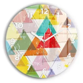 zegar-szklany-do-kuchni-na-sciane-ze-wzorem-geometryczne-trojkaty-fi30-cm