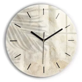 minimalistyczny-zegar-szklany-scienny-z-grafika-cien-palmy-piasek-fi30-cm