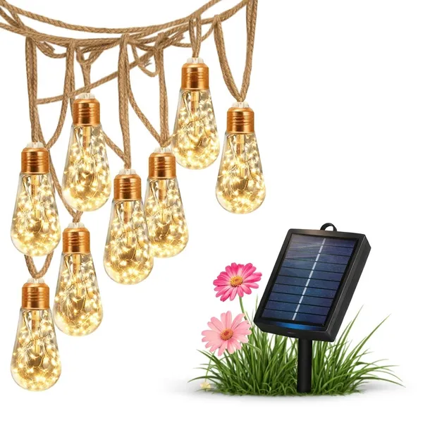 Lampki Solarne Ogrodowe 10 Żarówek LED 5,5 m Ciepłe Światło 8 Trybów