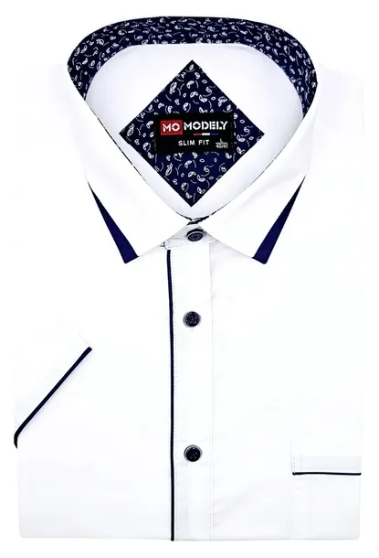KOSZULA MĘSKA | BIAŁA | KRÓTKI RĘKAW ELEGANCKA krój SLIM FIT bawełna WZÓR 3