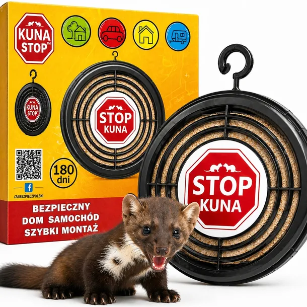 KUNA STOP Odstraszacz Na Kuny Gryzoni Zawieszka Do Auta Domu Krążek Anty