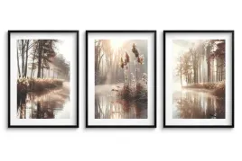 plakaty-do-salonu-obrazy-w-czarnej-ramie-trawa-jezioro-zestaw-w-stylu-boho