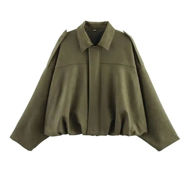 MODNA ZIELONA KURTKA DAMSKA STYLOWY FASON OVERSIZE GREEN BOMBERKA LEKKA