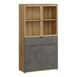 witryna-nowoczesna-dab-szklana-stojaca-do-salonu-witryna-z-szufladami-90cm