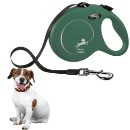 smycz-automatyczna-dla-psa-flexi-new-classic-m-tape-zielona-5m-do-25kg