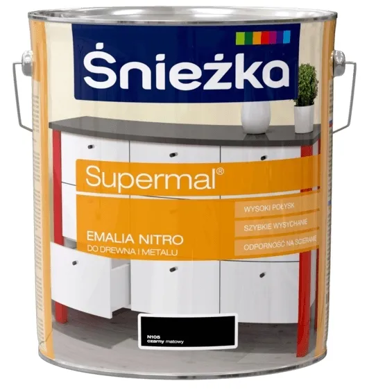 Śnieżka Emalia Nitro 10L Czarny Połysk N505 czarna farba do drewna metalu