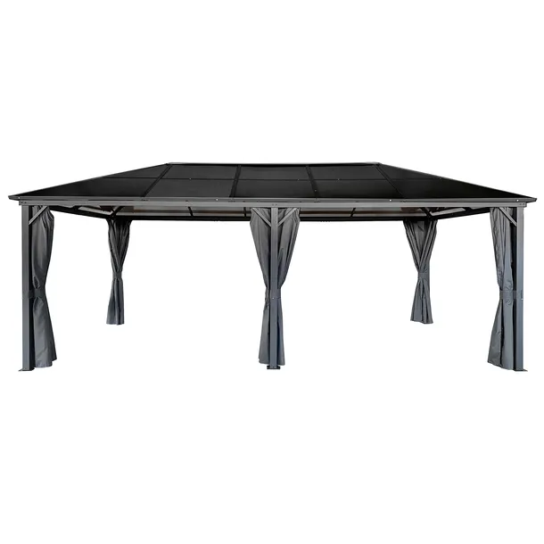 Pawilon ogrodowy z zasłonami 3x6m pergola szara poliwęglanowy dach 18m2