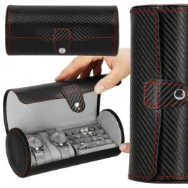 szkatulka-na-zegarki-czarna-carbon-organizer-z-2-przegrodkami