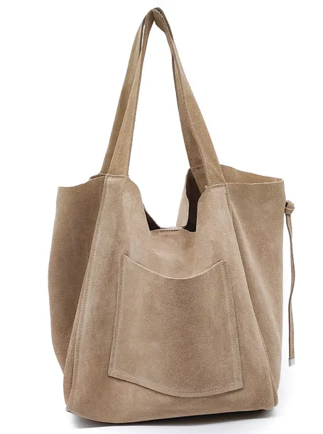 Zamszowa torebka shopper skóra naturalna beżowa Biscuit