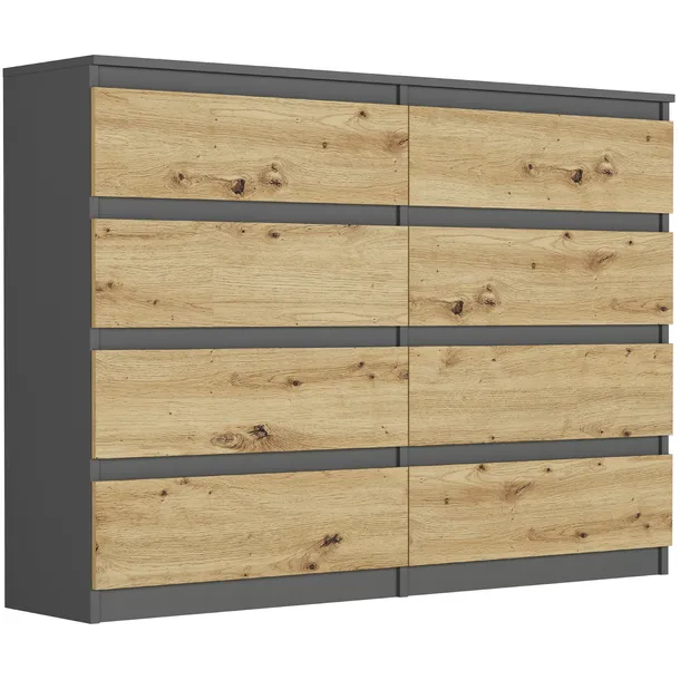 Nowoczesna KOMODA 140CM 8 SZUFLAD PL ANTRACYT MIX ARTISAN R-140-S8