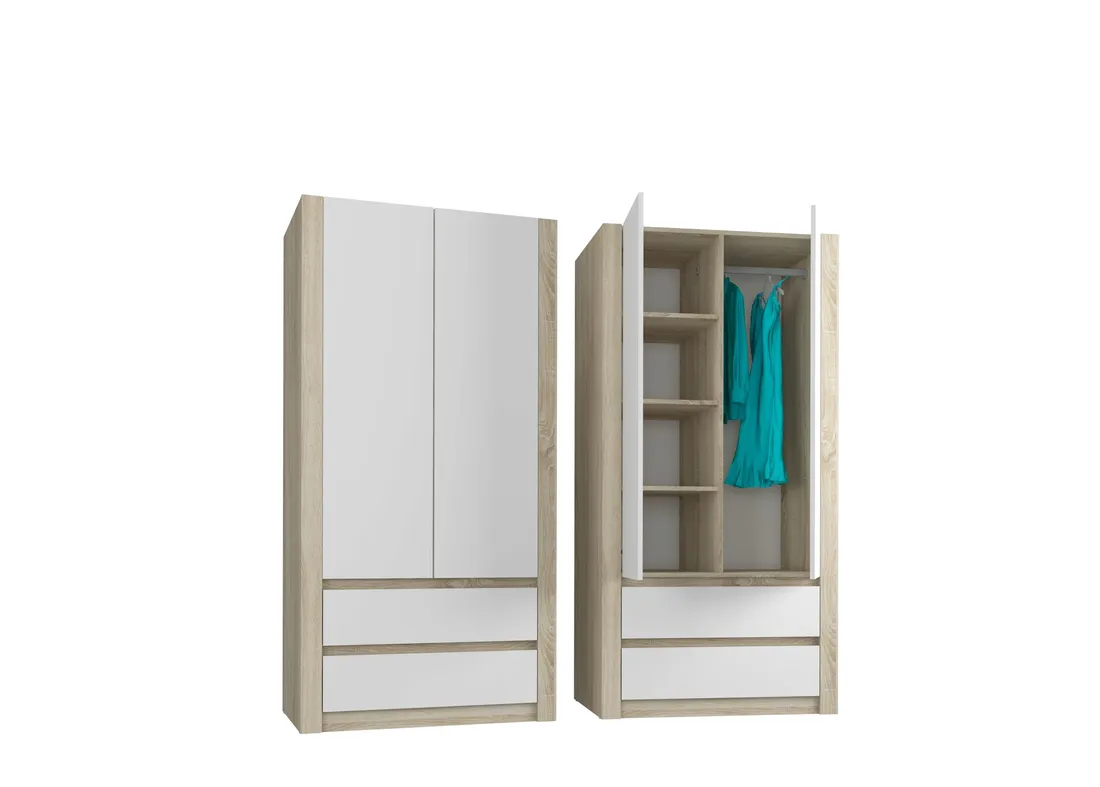 szafa-garderoba-90cm-2d-2sz-sonoma-mix-biala-b-20-stan-nowy