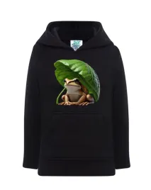 bluza-dziecieca-z-kapturem-zielona-zaba-pod-lisciem-plazy-animals-n90