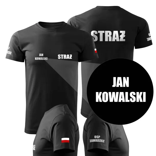 KOSZULKA STRAŻACKA OSP STRAŻ POŻARNA FLAGA NAZWA JEDNOSTKI IMIĘ KSYWA M