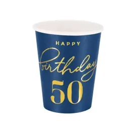 kubeczki-happy-birthday-50-130391-granatowe-6-sztuk-220-ml-urodzinowe