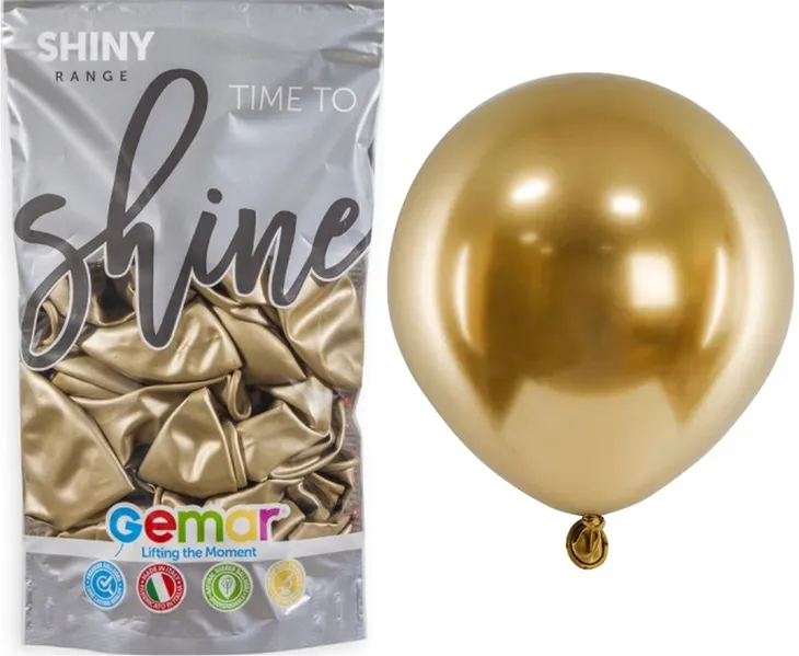 BALON Shiny ZŁOTY Duży 48cm GEMAR 19” 25szt Lateksowy Chrom Połysk #088