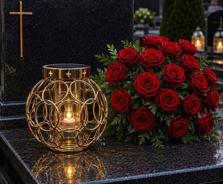 ZNICZ solarny kula metalowy ZŁOTY h 23 cm lampion solarny fotowoltaiczny