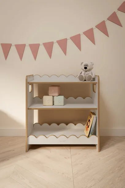 BUBBLE MAXI Regał Montessori 3 półki - biały, drewniany akcent