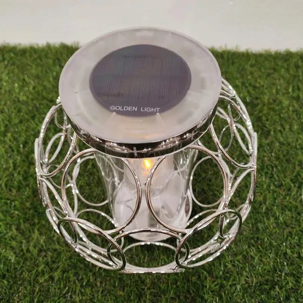 ZNICZ solarny kula metalowy SREBRNY h 23 cm lampion solarny fotowoltaiczny