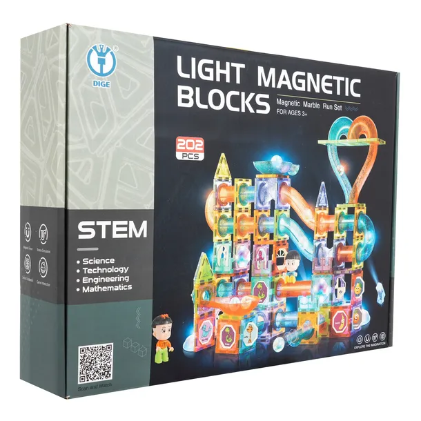 Klocki Magnetyczne Duże 202 EL Świecące Tor Kulkowy Magnetic Tiles 3D Stem