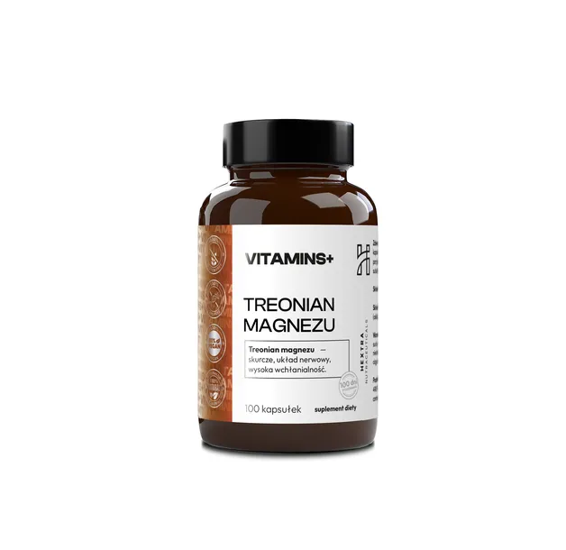 Treonian magnezu 100 kaps x 500 mg magnesium L‑threonate– skurcze, uklad ne