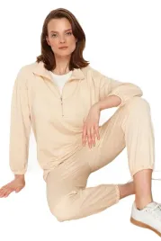 trendyol-dres-komplet-damski-bezowy-z-zamkiem-dlugi-rekaw-l-5ea
