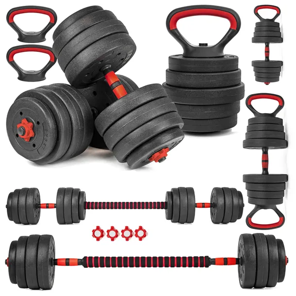 HANTLE regulowane 2x20KG sztanga KETTLEBELL zestaw HANTLI 6w1 GRYFY uchwyty