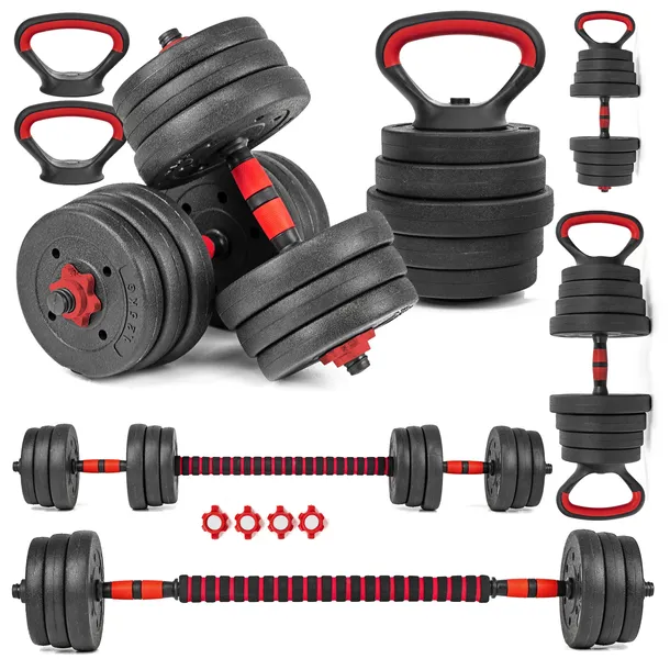HANTLE regulowane 2x10KG sztanga KETTLEBELL zestaw HANTLI 6w1 GRYFY uchwyty