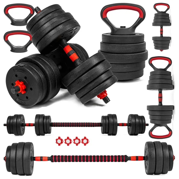 HANTLE regulowane 2x15KG sztanga KETTLEBELL zestaw HANTLI 6w1 GRYFY uchwyty