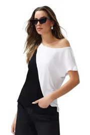 trendyol-damski-t-shirt-czarno-bialy-asymetryczny-dekolt-l-5ea