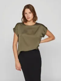 vila-t-shirt-damski-khaki-z-krotkim-rekawem-gladki-38-7aa