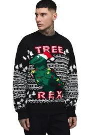 boohooman-czarny-sweter-meski-swiateczny-z-nadrukiem-dinozaura-l-z3a