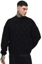 boohooman-czarny-meski-sweter-wzor-kratka-golf-bez-zapiecia-s-z3a