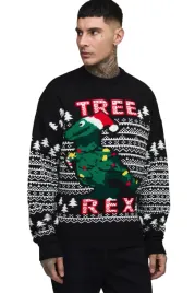 boohooman-czarny-sweter-meski-swiateczny-z-nadrukiem-dinozaura-xl-z3a