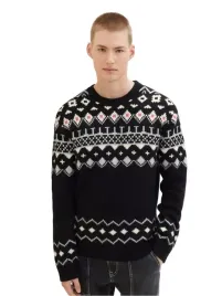 tom-tailor-czarny-sweter-meski-wzor-norweski-okragly-dekolt-xxl-6fa