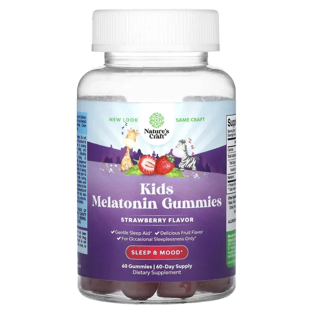 Nature's Craft, Kids Melatonin Gummies, Strawberry , 60 Gummies