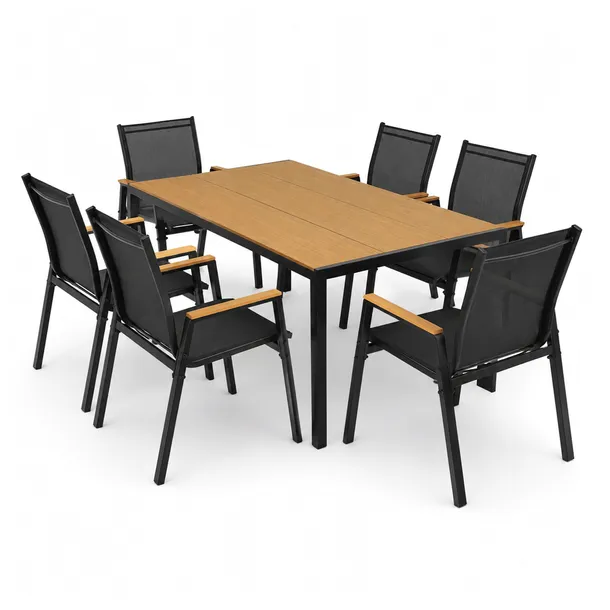 ZESTAW MEBLI OGRODOWYCH BALKON STÓŁ A.PRO 150x90W+6x KRZESŁO POLINKA KD CZA