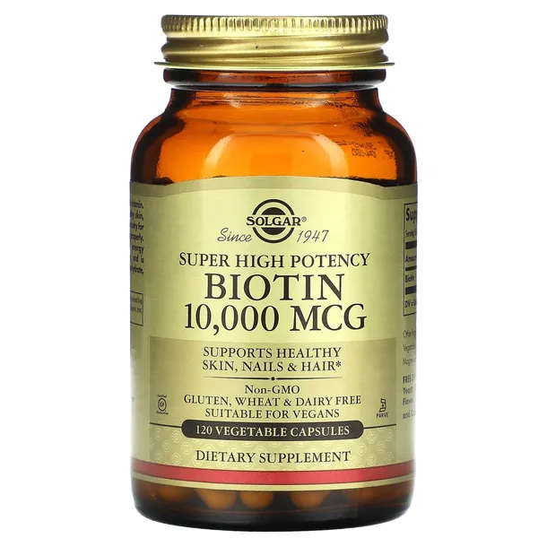 Solgar, Super Wysokiej Mocy Biotyna, 10,000 mcg, 120 Wegetariańskich Kapsuł