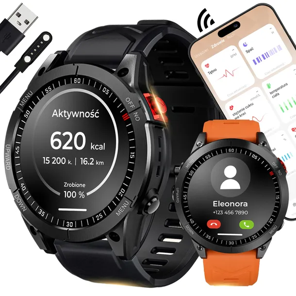 ZEGAREK SMARTWATCH MĘSKI ROZMOWY POWIADOMIENIA SPORT CUKIER POLSKIE MENU