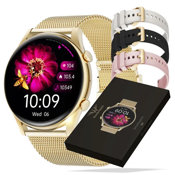 Smartwatch Zegarek Damski Polski Rozmowy Powiadomienia Sms Złoty