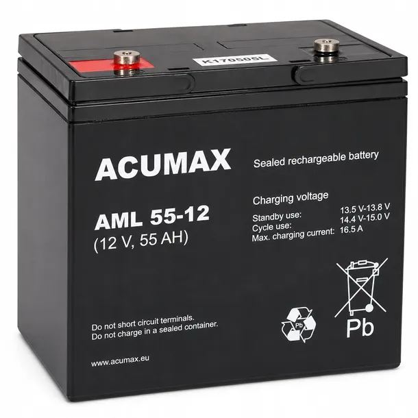 Szczelny akumulator ACUMAX 12V 55Ah do systemów automatyki przemysłowej EPS