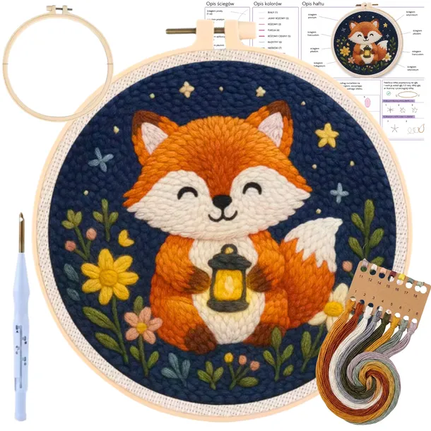 HAFT PĘTELKOWY ZESTAW DO HAFTOWANIA HAFTU GOTOWY WZÓR DIY PUNCH NEEDLE LIS