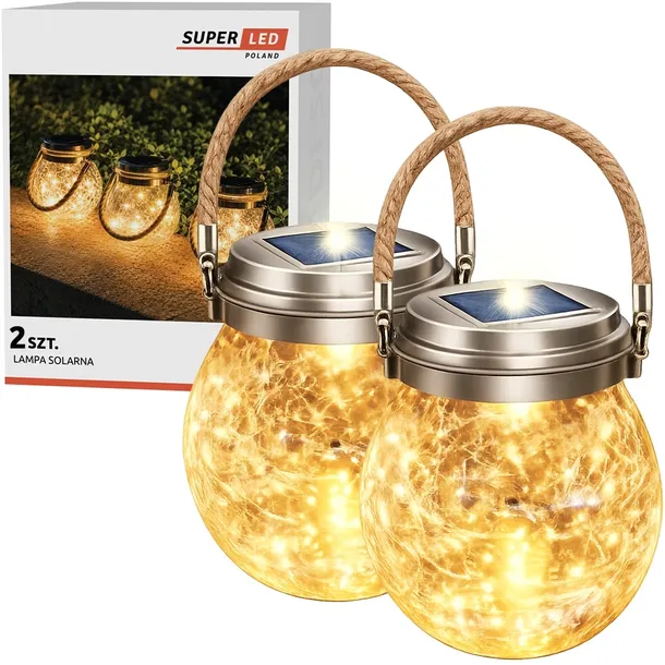 Lampa Solarna Ogrodowa LED Słoik solarny szklany Latarenka wisząca girlanda