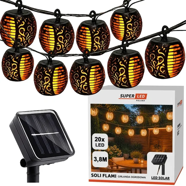 Girlanda solarna LED ogrodowa świetlna 20x LED latarenki płomień SuperLED