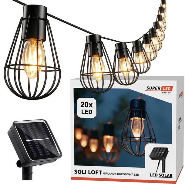 Girlanda solarna LED ogrodowa świetlna 20x lampki loft SuperLED