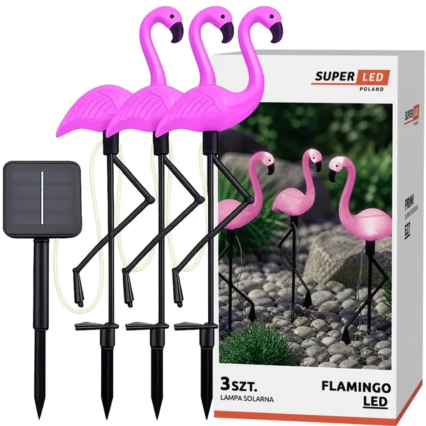 3x Lampa Ogrodowa LED SOLARNA Wbijana FLAMINGI Zewnętrzna SuperLED