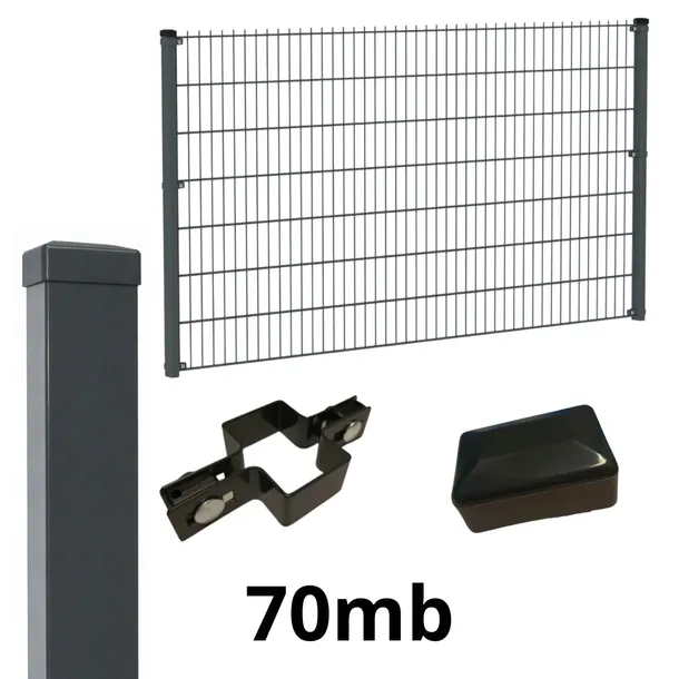 Ogrodzenie Panelowe 2D 123cm – KOMPLET 70 Mb, Słupki 2m, 2mm grubości + podstawy