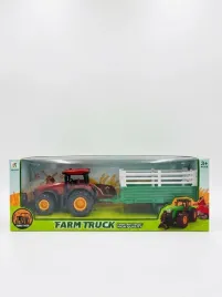 zestaw-czerwony-traktor-z-zielona-przyczepa-zabawka-farm-truck