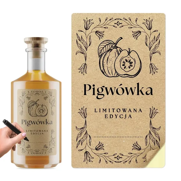 Etykiety Pigwówka Naklejki Nalewka Pigowowa 24 szt Etykieta Pigwa 6x10cm