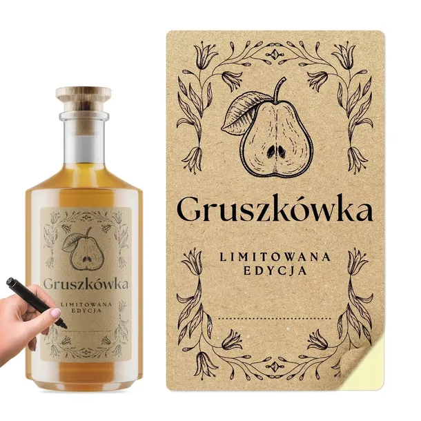 Naklejki Gruszkówka Etykiety Nalewka z Gruszek 24 szt Gruszka 6x10 cm Kraft